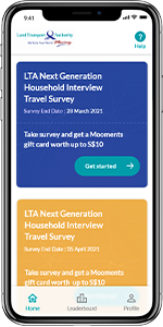 app screen of LTA online survey software case study