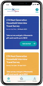 app screen of LTA online survey software case study