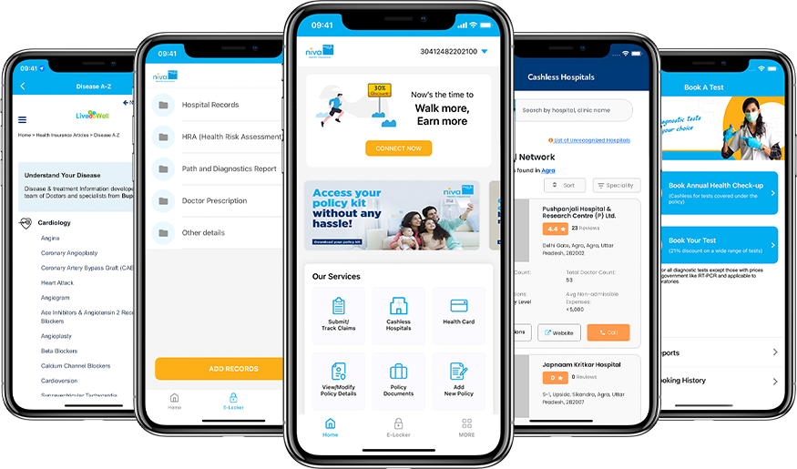 Niva Bupa Health & Medical Insurance Automation Application mobile screens