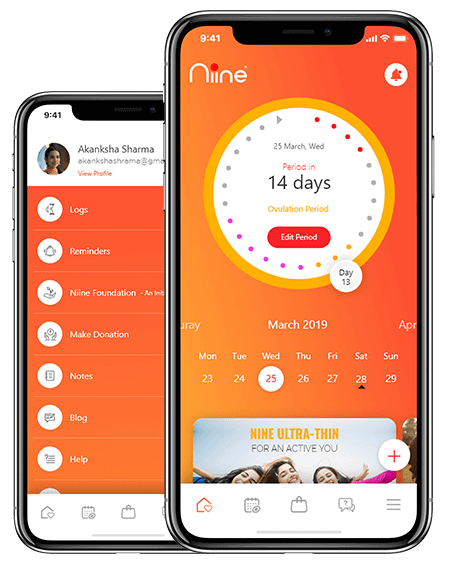 mobile screen of niine ovulation and fertility tracking mobile application