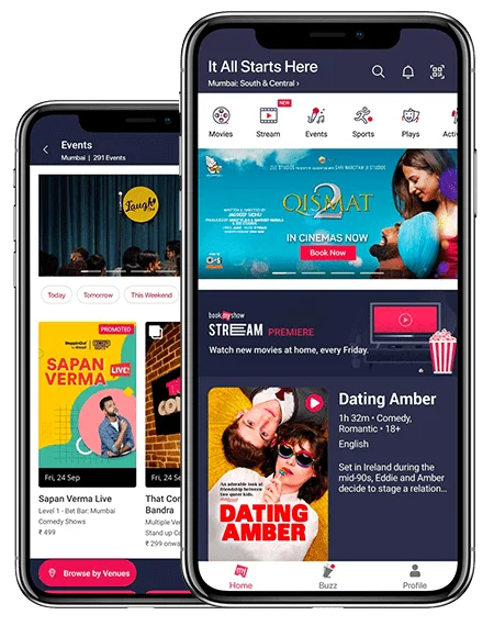 mobile screen of bookmyshow ticket booking app