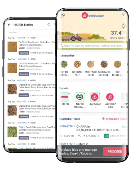 mobile screen of agribazaar commodity trading app