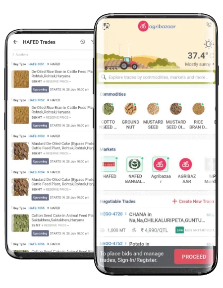 mobile screen of agribazaar commodity trading app