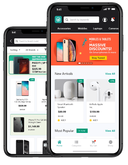 mobile screen of electronic gadgets eCommerce application